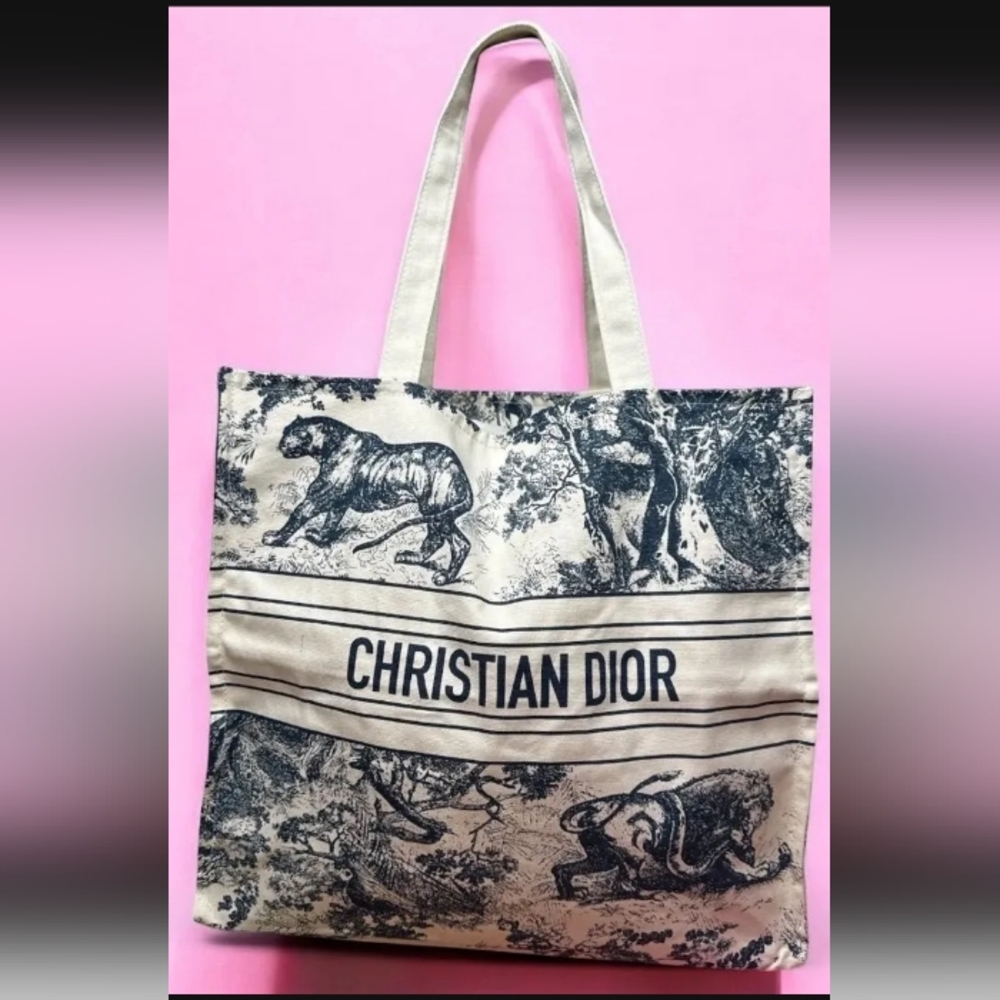 CHRISTIAN DIOR Canvas Dioriviera Tote Beach BLUE AND CREAM
